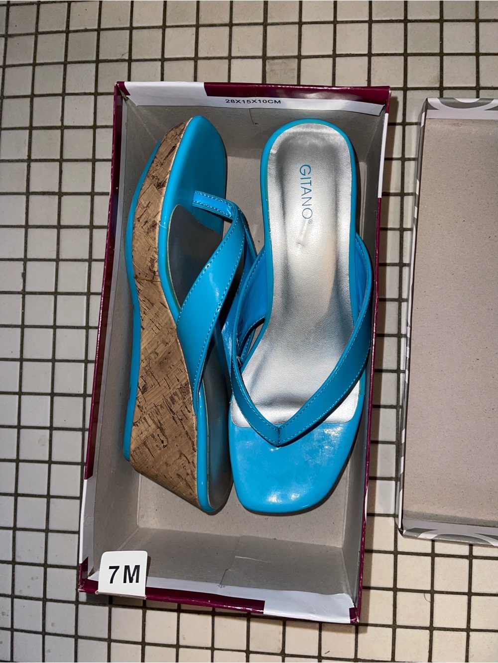 Gitano Turquoise Cork Wedge Flip Sandals
